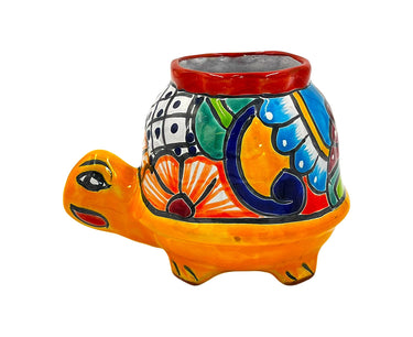 Mexican Talavera Corona Turtle Planter Pot Hand Painted - Yellow Body